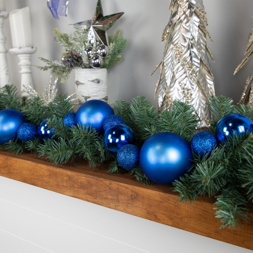 3-Finish Shatterproof Ball Christmas Garland - 6' x 4" - Blue - Unlit