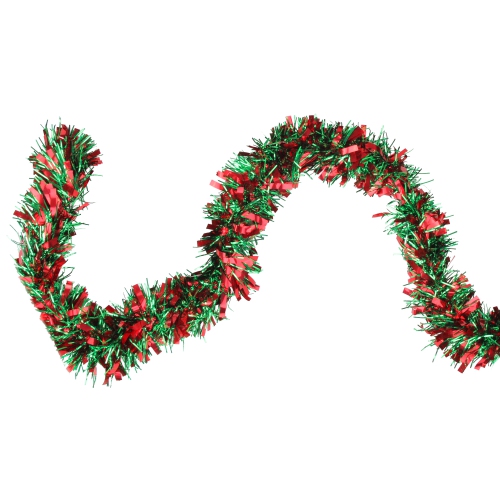 NORTHLIGHT  50' Shiny Green And Christmas Tinsel Garland - Unlit In Red