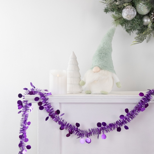 Tinsel and Polka Dot Commercial Christmas Garland - 50' x 1.5" - Purple - Unlit