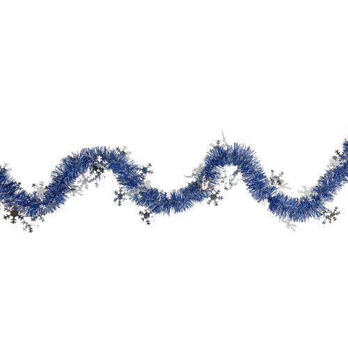 Commercial Christmas Tinsel Snowflake Garland - 50' x 2" - Royal Blue and Silver - Unlit