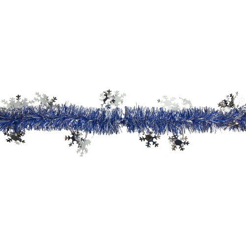 Commercial Christmas Tinsel Snowflake Garland - 50' x 2" - Royal Blue and Silver - Unlit