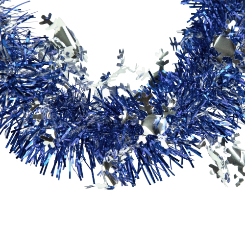Commercial Christmas Tinsel Snowflake Garland - 50' x 2" - Royal Blue and Silver - Unlit