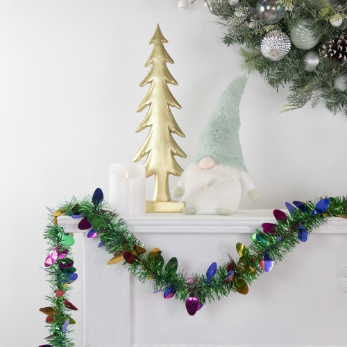 Christmas Light Bulb Wrapped Tinsel Commercial Garland - 50' x 2" - Green and Multicolor - Unlit