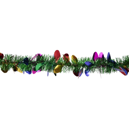 Christmas Light Bulb Wrapped Tinsel Commercial Garland - 50' x 2" - Green and Multicolor - Unlit