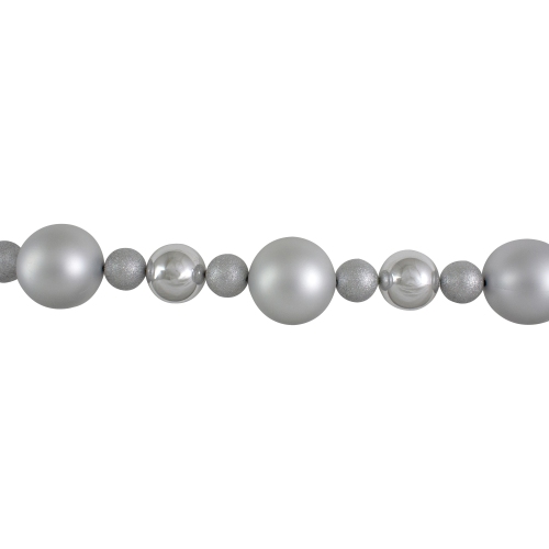 3-Finish Shatterproof Ball Christmas Garland - 6' x 4" - Silver - Unlit