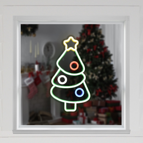 NORTHLIGHT  Christmas Tree Led Neon Lighted Wall Or Window Decoration - 15"