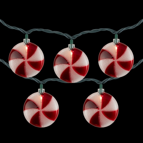 10 Count Peppermint Candy Christmas Light Set, 6ft Green Wire