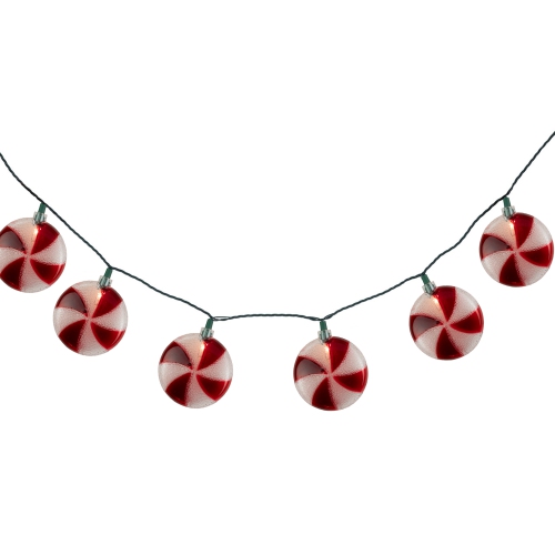 10 Count Peppermint Candy Christmas Light Set, 6ft Green Wire