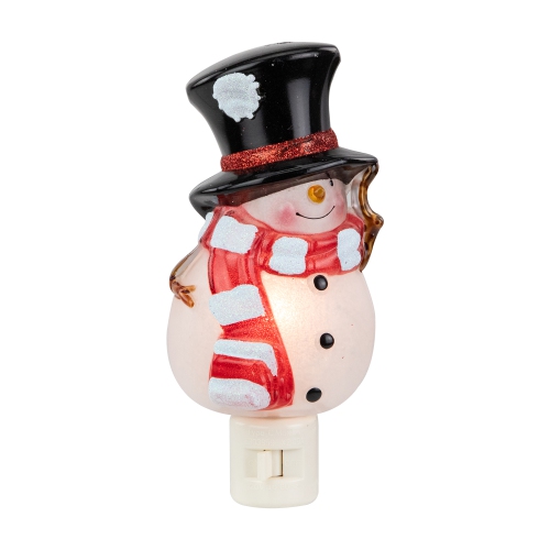 6.5" White and Red Snowman in Black Top Hat Christmas Night Light