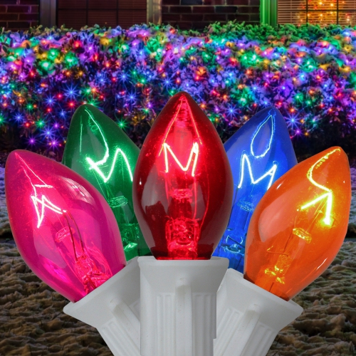 C7 Christmas String Lights - Multi Color - 24' White Wire - 25ct