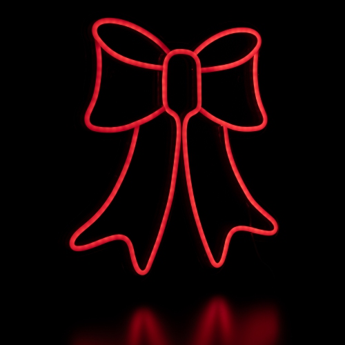 LED Bow Neon Lighted Christmas Wall or Window Decoration - 15" - Red