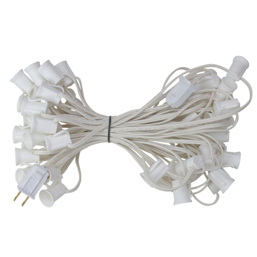 C9 Christmas Light Socket Set Commercial - 50' - White Wire - 18 Gauge