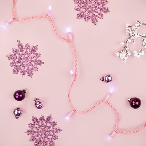 LED Wide Angle Christmas Lights Pure White - 33' Pink Wire - 100ct