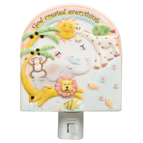 5.75" Green and Yellow God Created Everything Porcelain Night Light