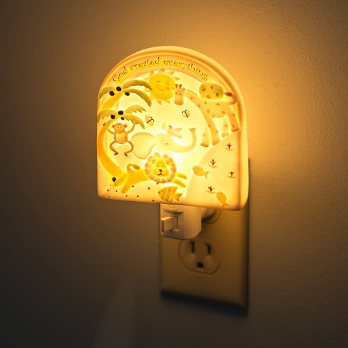 5.75" Green and Yellow God Created Everything Porcelain Night Light