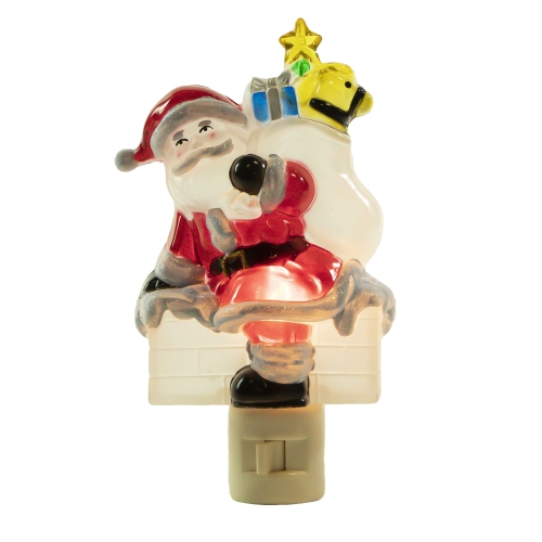 6.25" Santa in Chimney Frosted Christmas Night Light