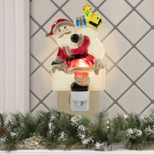 Santa in Chimney Frosted Christmas Night Light - 6.25"