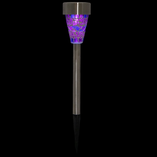Set of 3 Purple Mosaic Stained Glass Solar Powered LED Pathway Markers, 15.5"
