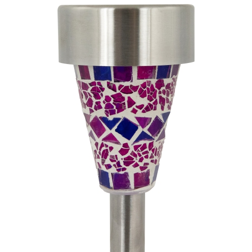 Set of 3 Purple Mosaic Stained Glass Solar Powered LED Pathway Markers, 15.5"