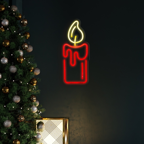 LED Candle Neon Lighted Christmas Wall or Window Decoration - 12"
