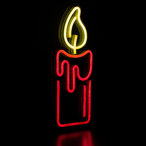 LED Candle Neon Lighted Christmas Wall or Window Decoration - 12"