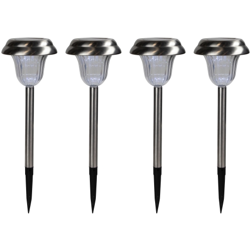 Set of 4 Stainless Steel Solar Powered LED Pathway Markers, 15"