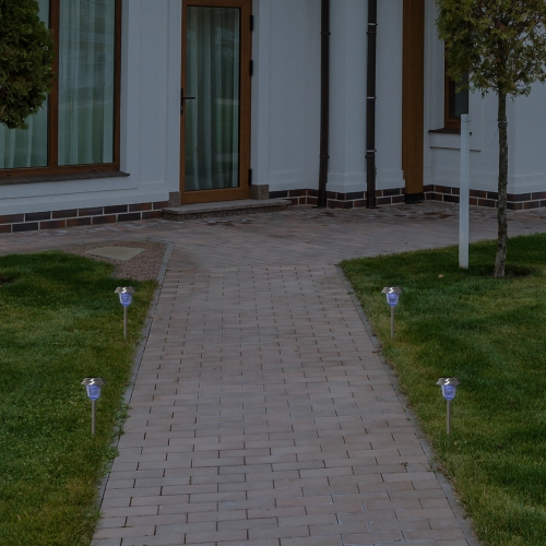 Set of 4 Stainless Steel Solar Powered LED Pathway Markers, 15"