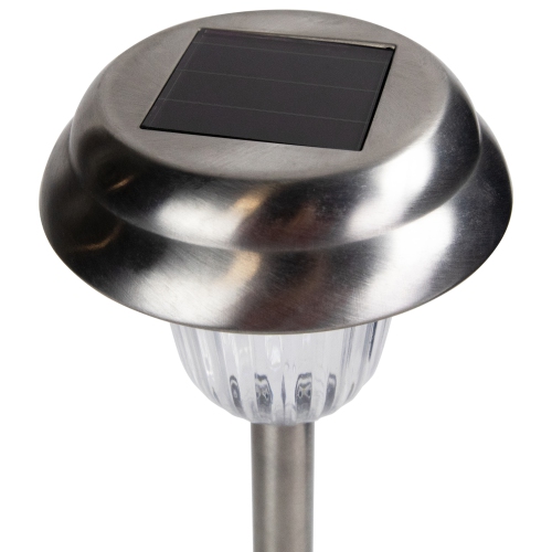 Set of 4 Stainless Steel Solar Powered LED Pathway Markers, 15"