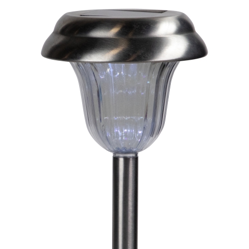 Set of 4 Stainless Steel Solar Powered LED Pathway Markers, 15"