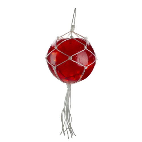 BARCANA  Lighted Macrame-Style Sphere Christmas Decoration - 14.25" - - Warm White - White Wire In Red