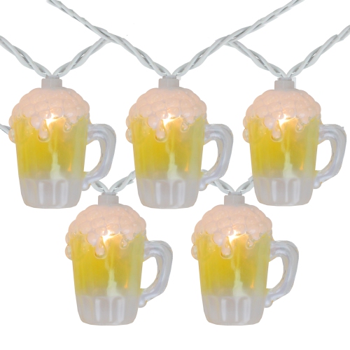 NORTHLIGHT  10-Count Beer Mug Summer Outdoor Patio String Light Set, 7.25Ft Wire In White