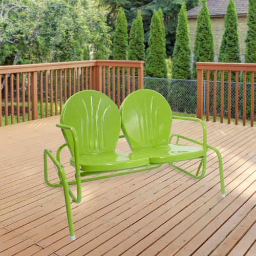 48.25" Outdoor Retro Metal Tulip Double Glider Patio Chair, Lime Green