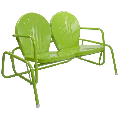 48.25" Outdoor Retro Metal Tulip Double Glider Patio Chair, Lime Green