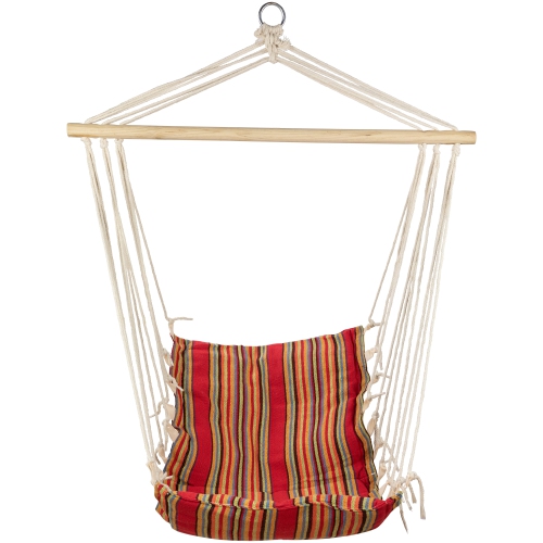 Striped Hammock Chair with Padding and Wooden Bar -34" x 21" - Red and Yellow