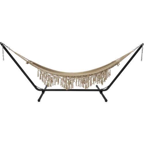 Macrame Hammock with Patterned Tassels - 78" x 31" - Brown