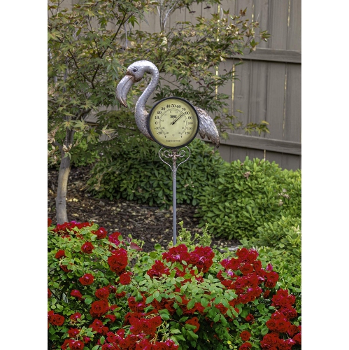 41.75" Iron Flamingo Garden Stake Thermometer
