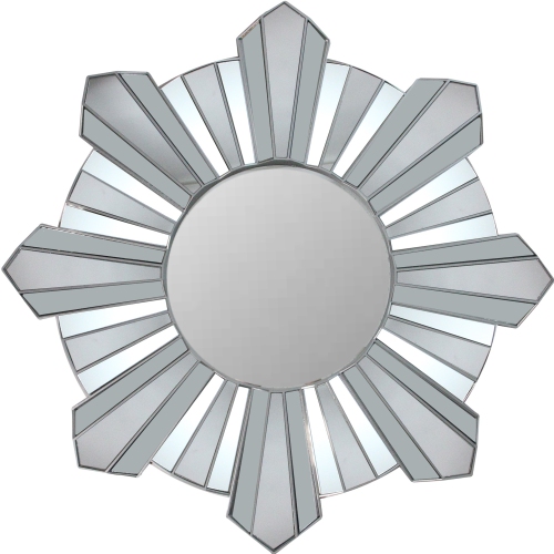 25" Silver Matte Sunburst Wave Glass Round Wall Mirror