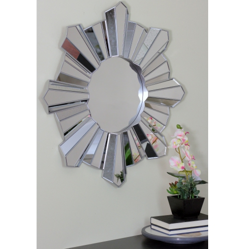 25" Silver Matte Sunburst Wave Glass Round Wall Mirror