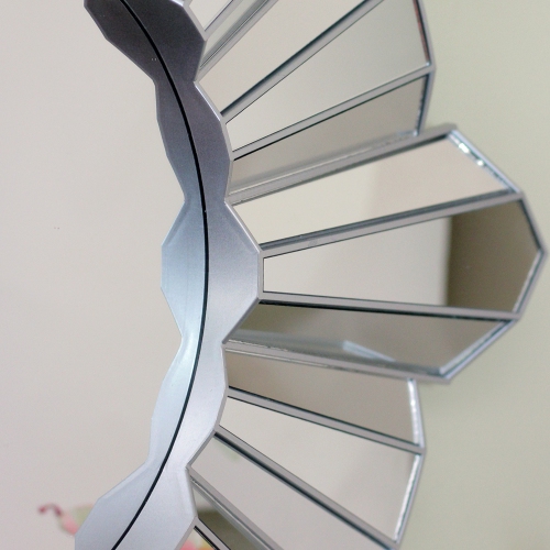 25" Silver Matte Sunburst Wave Glass Round Wall Mirror