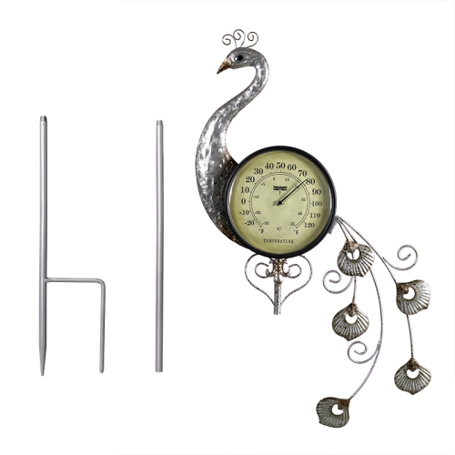 41.75" Iron Peacock Garden Stake Thermometer