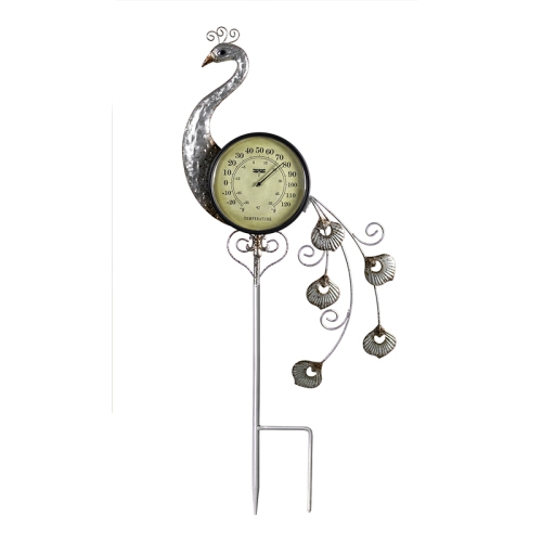 41.75" Iron Peacock Garden Stake Thermometer