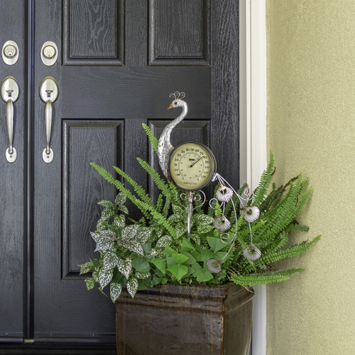41.75" Iron Peacock Garden Stake Thermometer