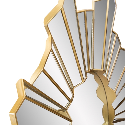 25" Shiny Gold Sunburst Wave Glass Round Wall Mirror