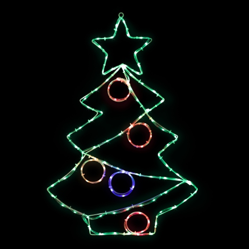 28" LED Lighted Christmas Tree with Ornaments Window Silhouette