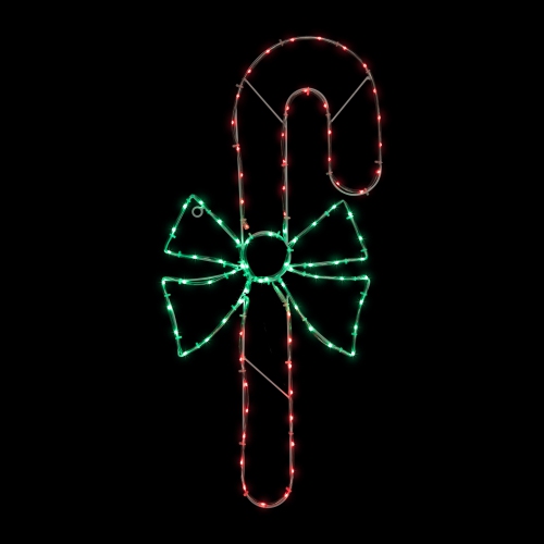 NORTHLIGHT  28" And White Led Lighted Candy Cane With Bow Christmas Window Silhouette In Green