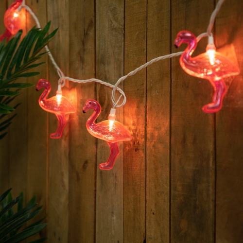 Pink Flamingo Indoor Outdoor Patio Light Set - 7.25' White Wire - 10ct