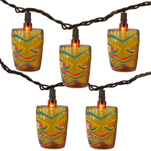 NORTHLIGHT  10-Count Tiki Mask Patio String Lights - 7.25 Ft Wire In Brown A great addition to our tiki bar