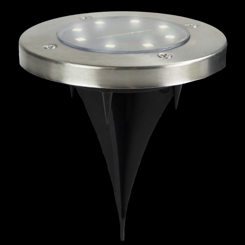 Set of 8 Stainless Steel Round Solar Powered LED Pathway Markers, 5"