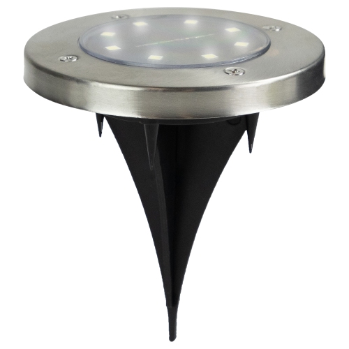 Set of 8 Stainless Steel Round Solar Powered LED Pathway Markers, 5"