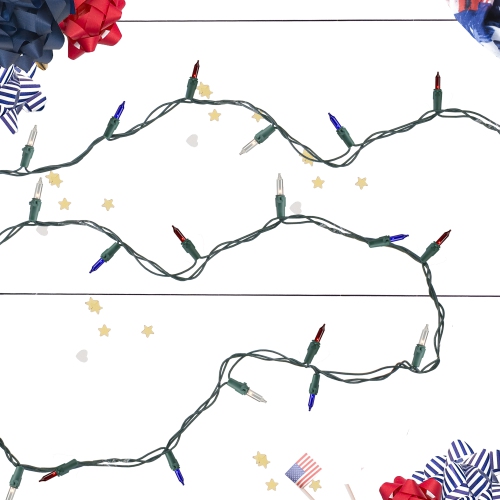 Mini jeu de lumières 50 unités, rouge, blanc, bleu, 4th unités, 10 pi, fil vert